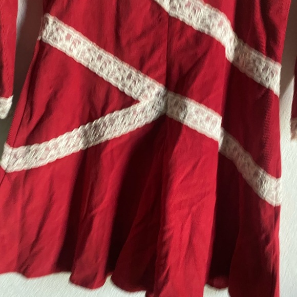 Free People Tennley Red Milkmade Coquette Corduroy Whimsigoth Lace Mini Dress XS - Picture 16 of 16